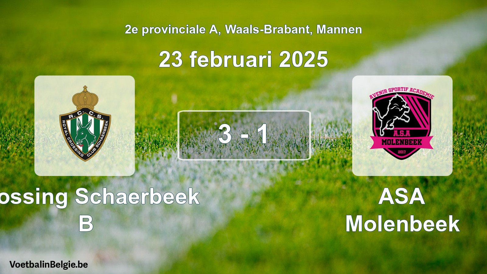 Gespeelde wedstrijd mannenvoetbal: Crossing Schaerbeek B - ASA Molenbeek 3 - 1 (23 februari 2025)