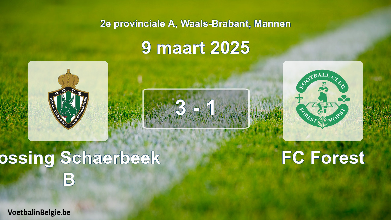 Gespeelde wedstrijd mannenvoetbal: Crossing Schaerbeek B - FC Forest 3 - 1 (9 maart 2025)