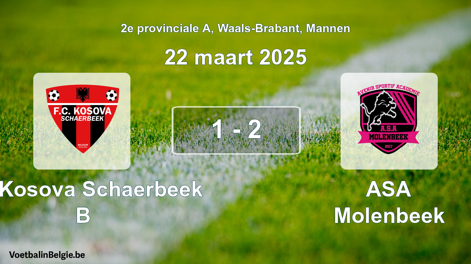 Gespeelde wedstrijd mannenvoetbal: FC Kosova Schaerbeek B - ASA Molenbeek 1 - 2 (22 maart 2025)