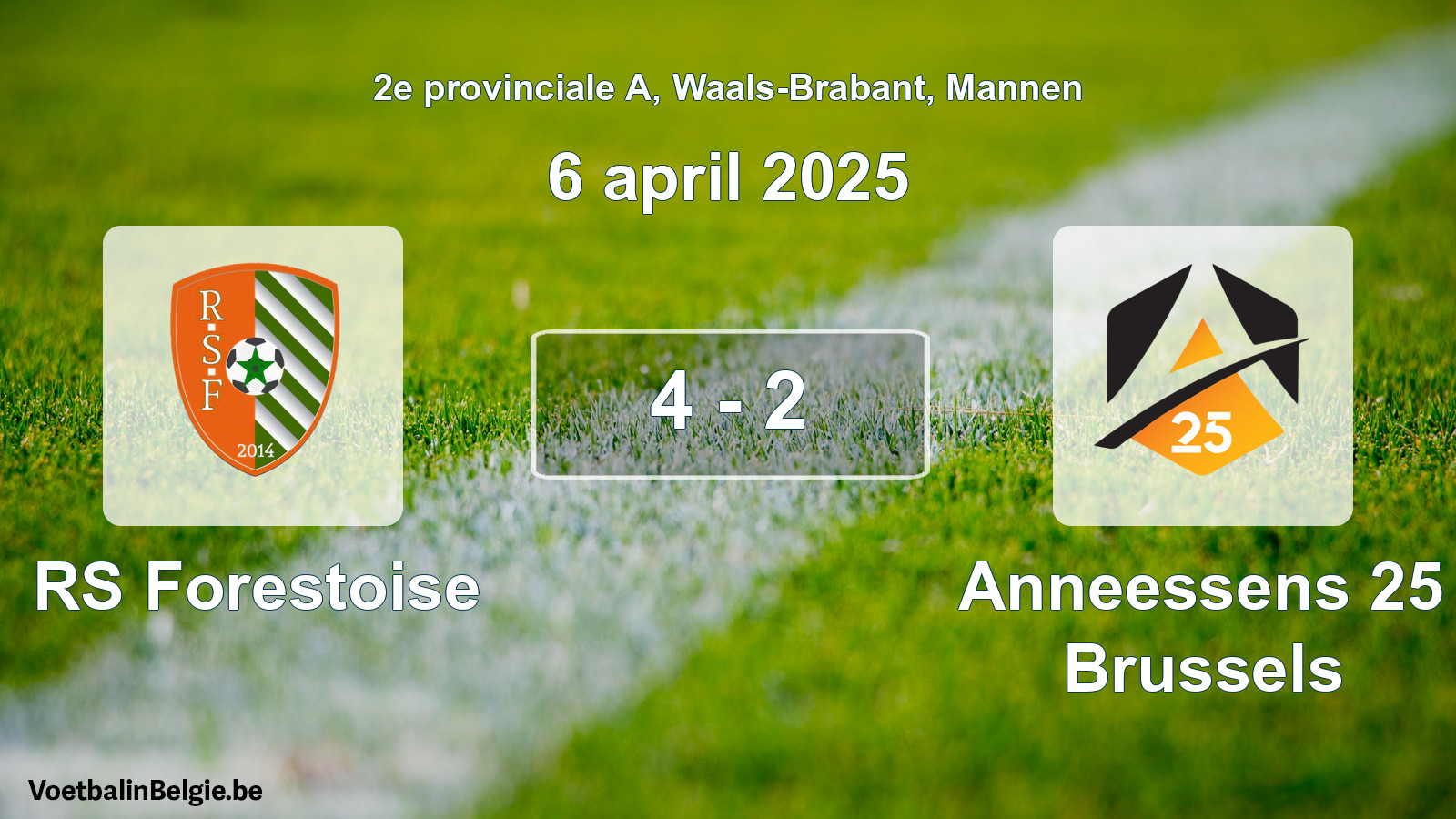 Gespeelde wedstrijd mannenvoetbal: RS Forestoise - Anneessens 25 Brussels 4 - 2 (6 april 2025)