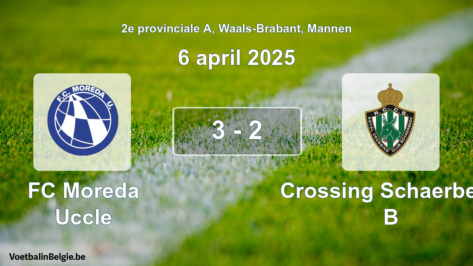 Gespeelde wedstrijd mannenvoetbal: FC Moreda Uccle - Crossing Schaerbeek B 3 - 2 (6 april 2025)