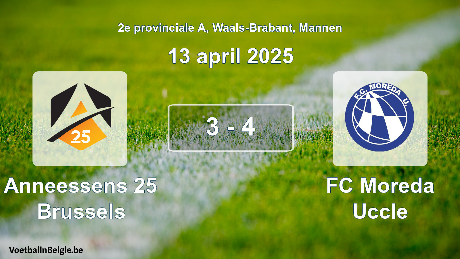 Gespeelde wedstrijd mannenvoetbal: Anneessens 25 Brussels - FC Moreda Uccle 3 - 4 (13 april 2025)