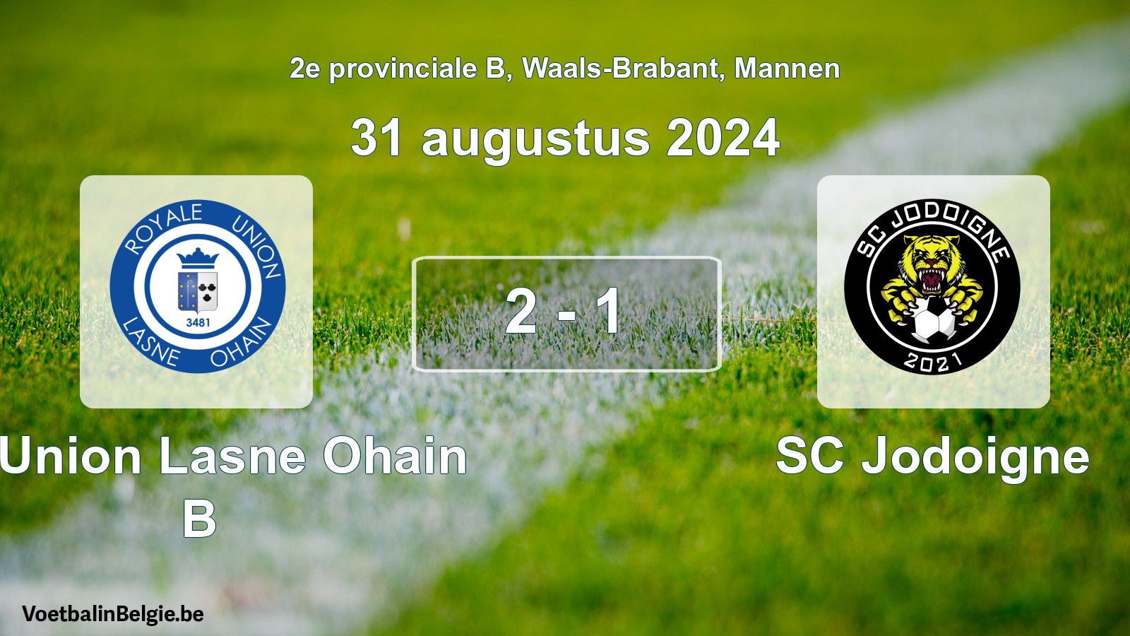Gespeelde wedstrijd mannenvoetbal: R. Union Lasne Ohain B - SC Jodoigne 2 - 1 (31 augustus 2024)