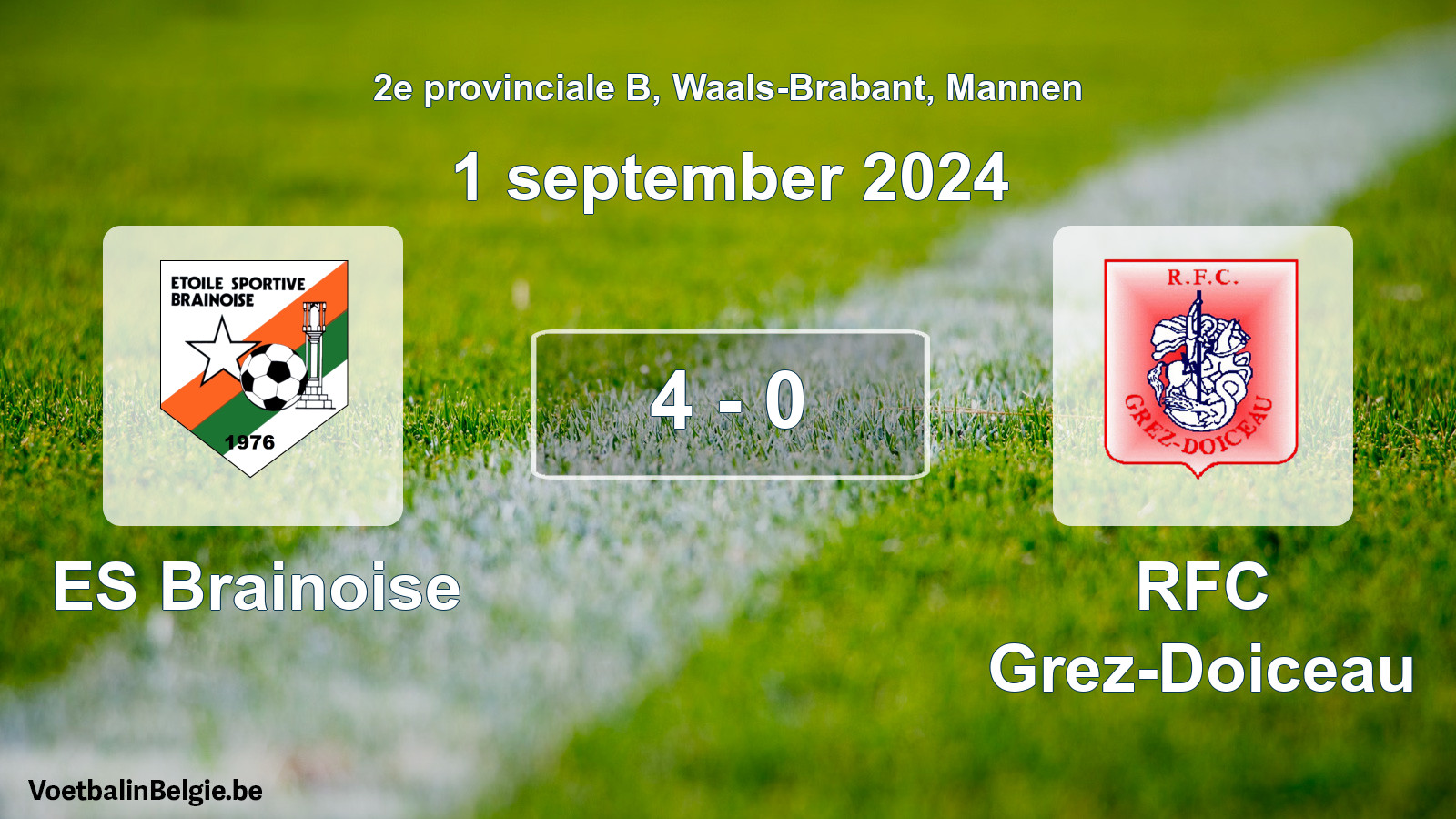 Gespeelde wedstrijd mannenvoetbal: ES Brainoise - RFC Grez-Doiceau 4 - 0 (1 september 2024)