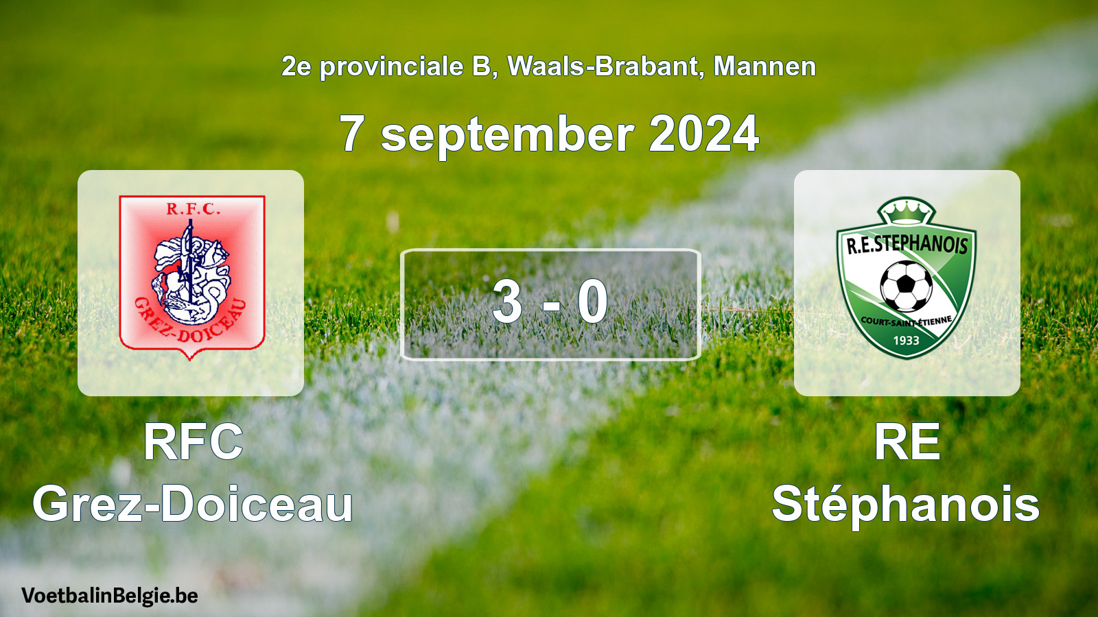 Gespeelde wedstrijd mannenvoetbal: RFC Grez-Doiceau - RE Stéphanois 3 - 0 (7 september 2024)