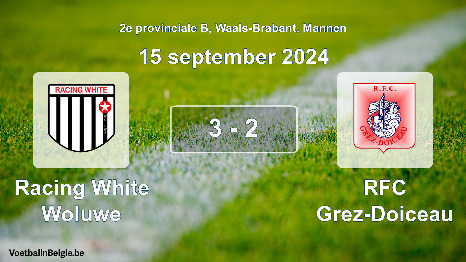 Played match men football: Racing White Woluwe - RFC Grez-Doiceau 3 - 2 (15 September 2024)