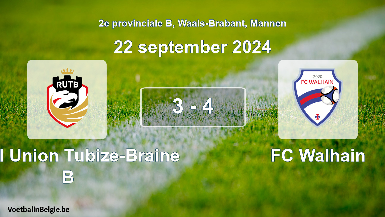 Gespeelde wedstrijd mannenvoetbal: Royal Union Tubize-Braine B - FC Walhain 3 - 4 (22 september 2024)