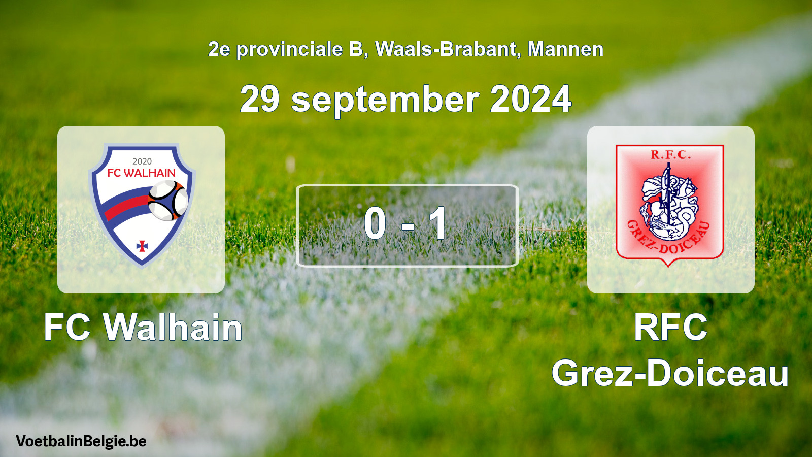 Gespeelde wedstrijd mannenvoetbal: FC Walhain - RFC Grez-Doiceau 0 - 1 (29 september 2024)