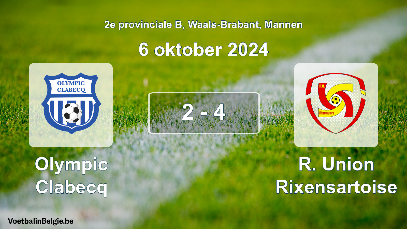 Gespeelde wedstrijd mannenvoetbal: Olympic Clabecq - R. Union Rixensartoise 2 - 4 (6 oktober 2024)