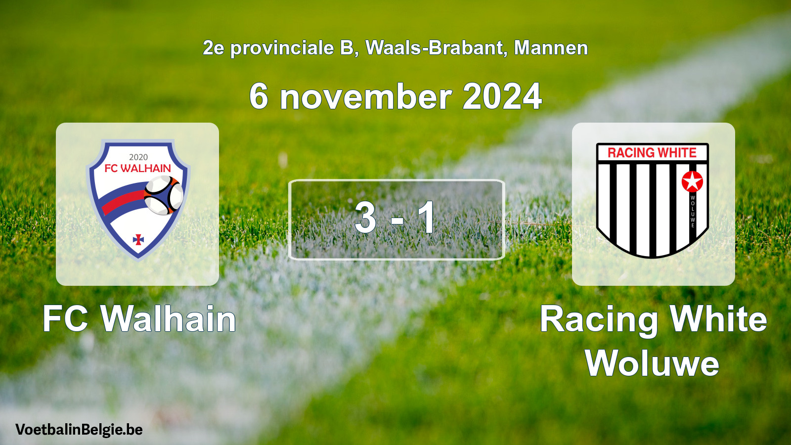 Gespeelde wedstrijd mannenvoetbal: FC Walhain - Racing White Woluwe 3 - 1 (6 november 2024)