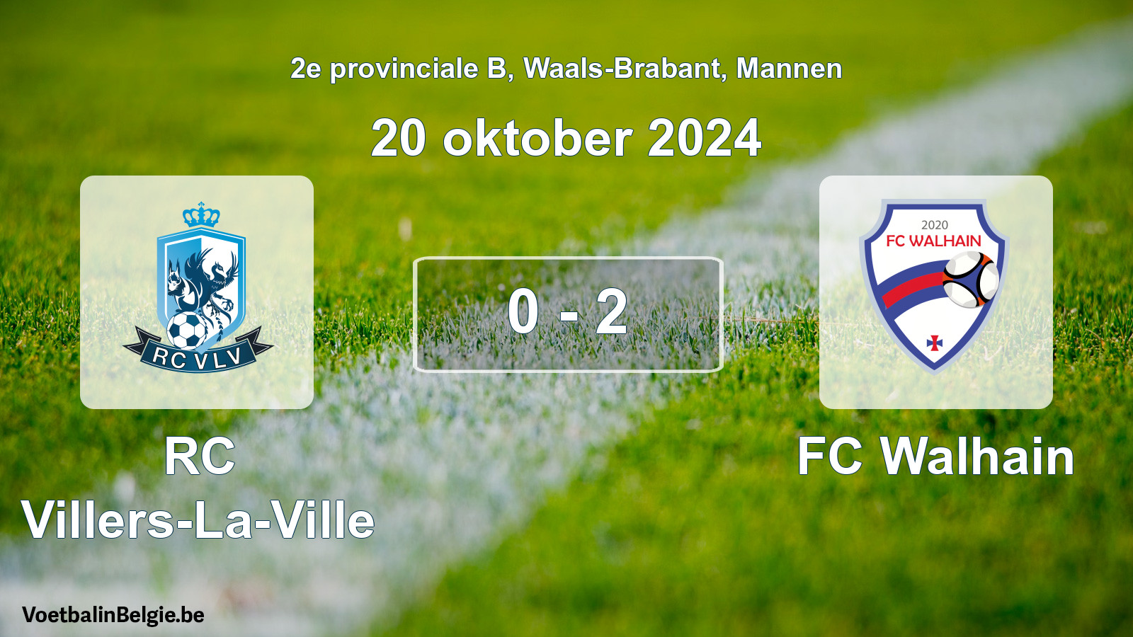 Gespeelde wedstrijd mannenvoetbal: RC Villers-La-Ville - FC Walhain 0 - 2 (20 oktober 2024)