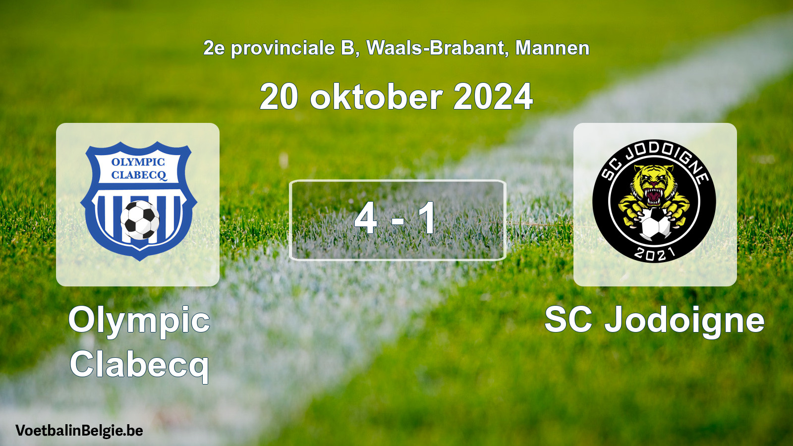 Gespeelde wedstrijd mannenvoetbal: Olympic Clabecq - SC Jodoigne 4 - 1 (20 oktober 2024)