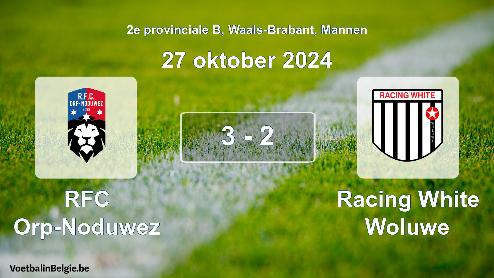 Gespeelde wedstrijd mannenvoetbal: RFC Orp-Noduwez - Racing White Woluwe 3 - 2 (27 oktober 2024)