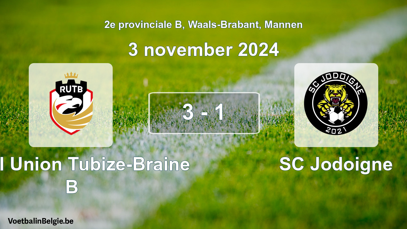 Gespeelde wedstrijd mannenvoetbal: Royal Union Tubize-Braine B - SC Jodoigne 3 - 1 (3 november 2024)