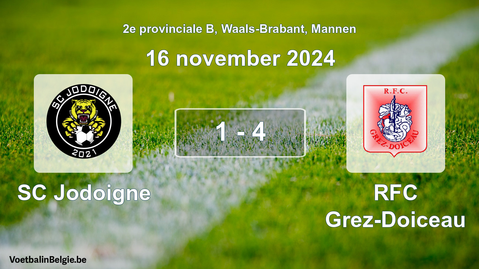 Match joué football hommes: SC Jodoigne - RFC Grez-Doiceau 1 - 4 (16 novembre 2024)