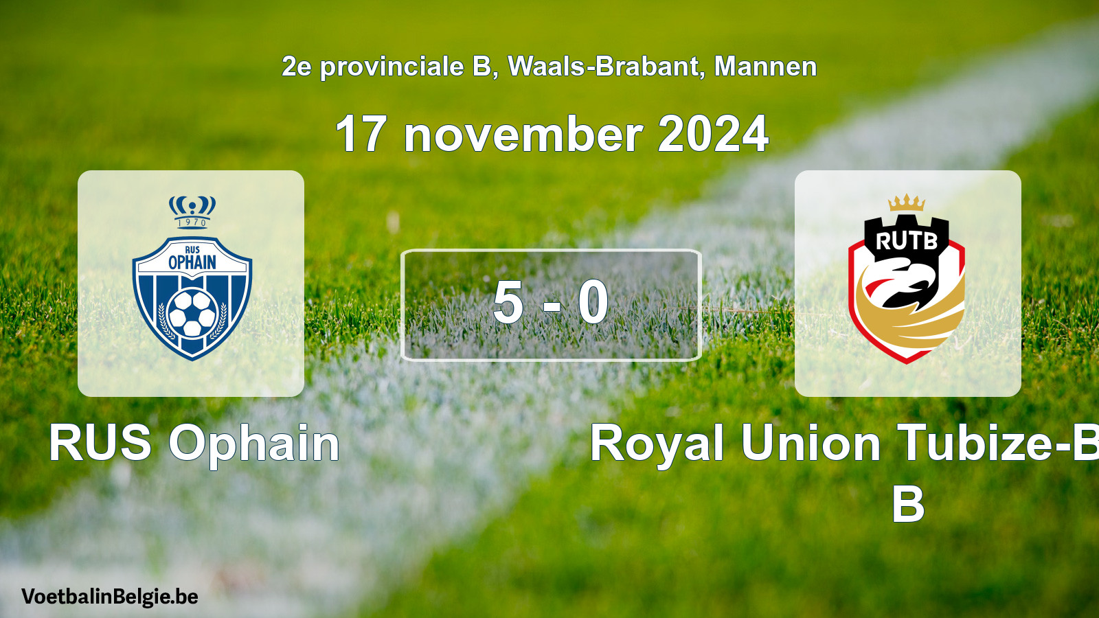Gespeelde wedstrijd mannenvoetbal: RUS Ophain - Royal Union Tubize-Braine B 5 - 0 (17 november 2024)