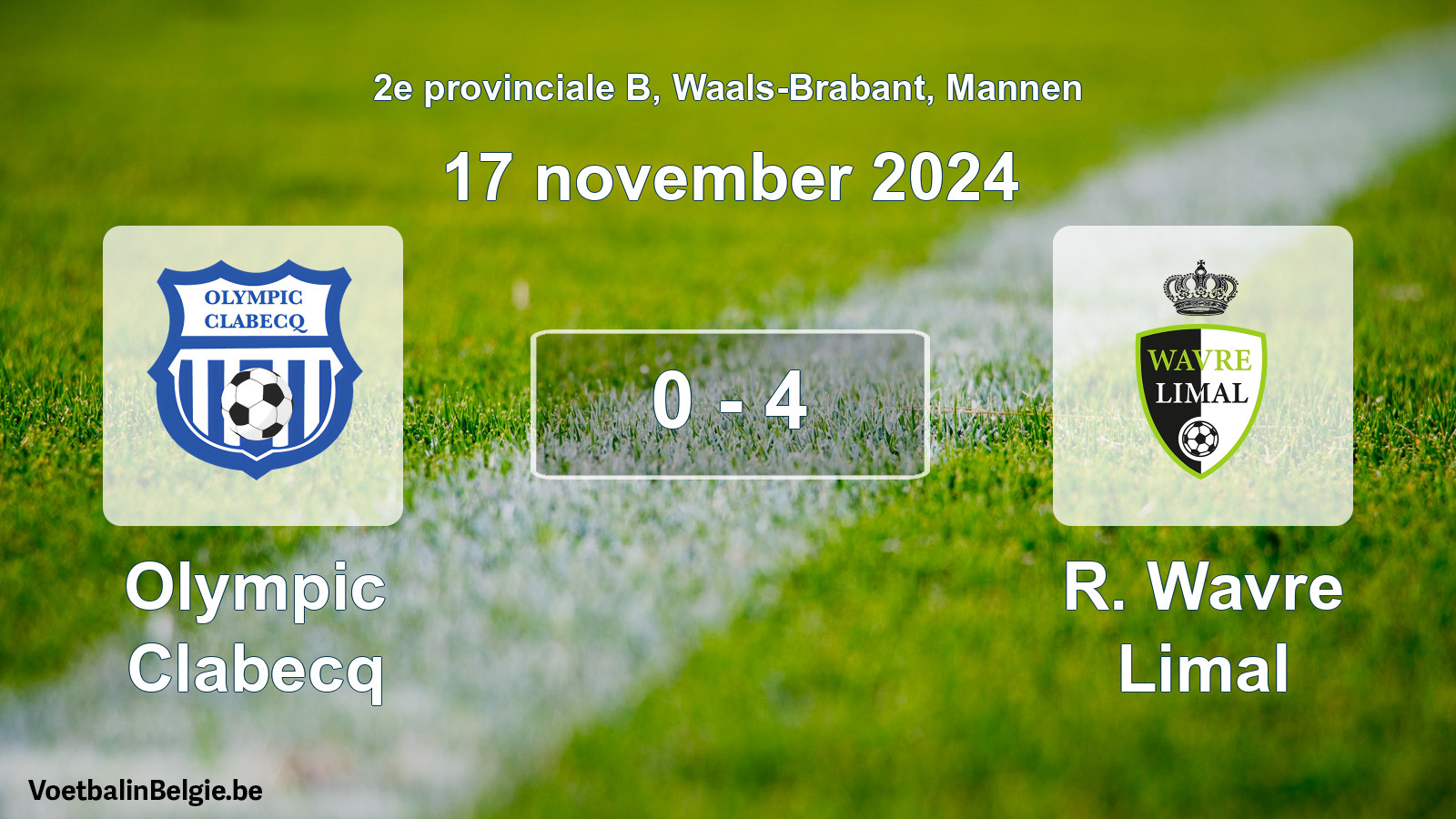 Match joué football hommes: Olympic Clabecq - R. Wavre Limal 0 - 4 (17 novembre 2024)