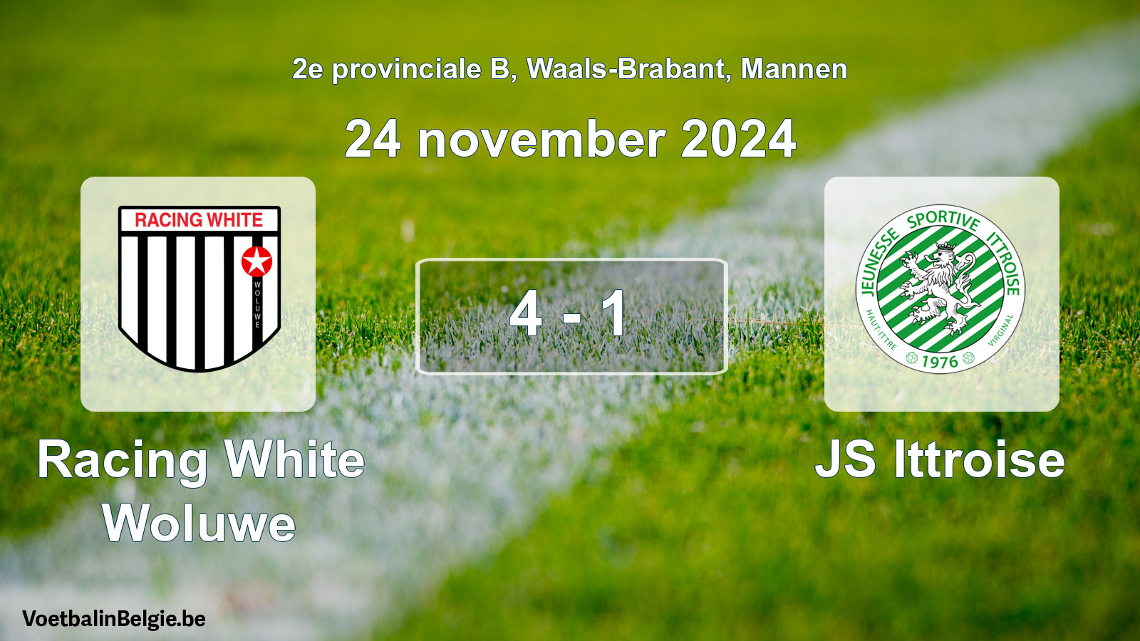 Gespeelde wedstrijd mannenvoetbal: Racing White Woluwe - JS Ittroise 4 - 1 (24 november 2024)