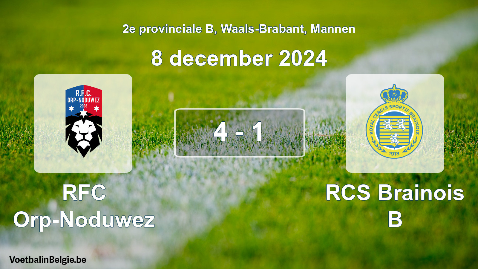 Gespeelde wedstrijd mannenvoetbal: RFC Orp-Noduwez - RCS Brainois B 4 - 1 (8 december 2024)