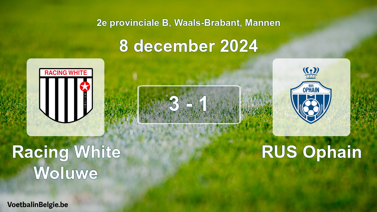 Gespeelde wedstrijd mannenvoetbal: Racing White Woluwe - RUS Ophain 3 - 1 (8 december 2024)