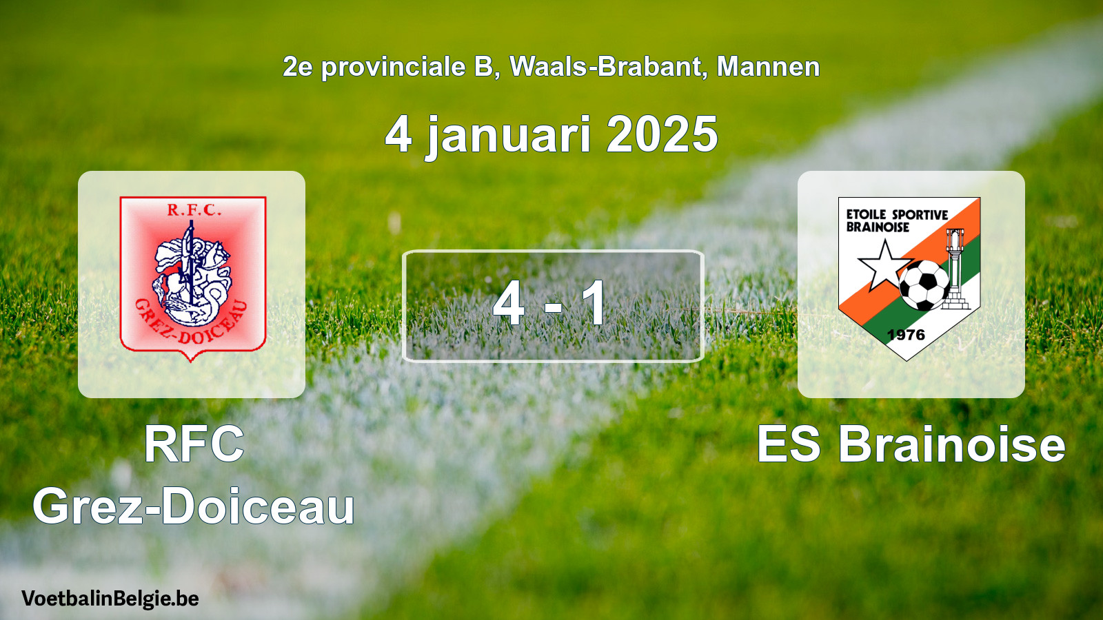 Gespeelde wedstrijd mannenvoetbal: RFC Grez-Doiceau - ES Brainoise 4 - 1 (4 januari 2025)