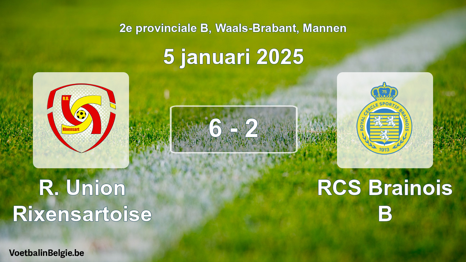 Gespeelde wedstrijd mannenvoetbal: R. Union Rixensartoise - RCS Brainois B 6 - 2 (5 januari 2025)
