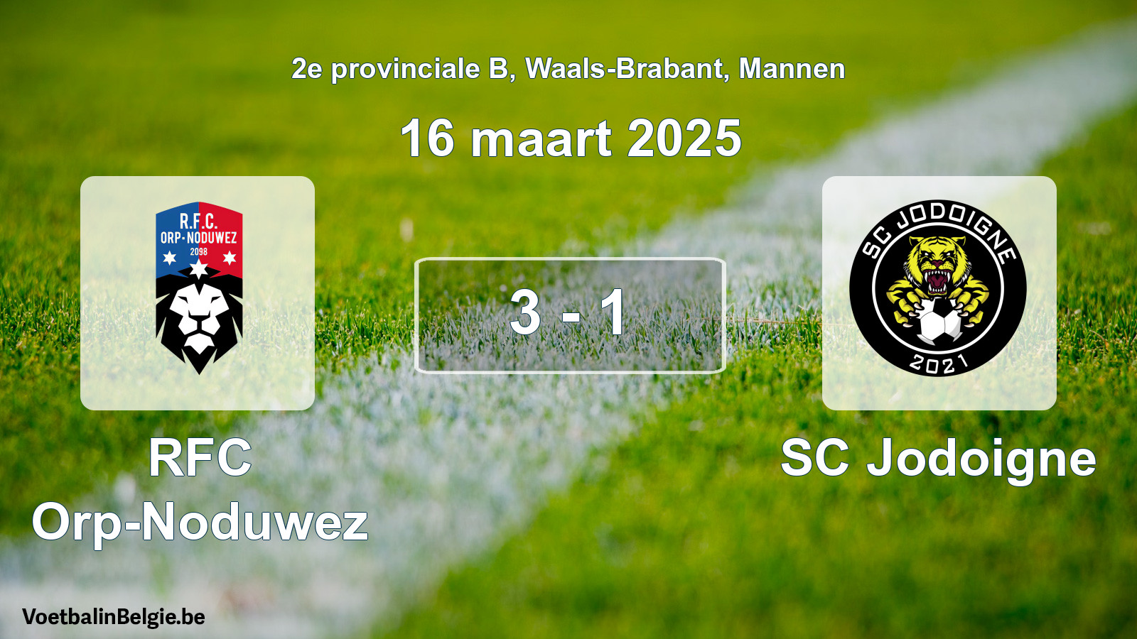 Gespeelde wedstrijd mannenvoetbal: RFC Orp-Noduwez - SC Jodoigne 3 - 1 (16 maart 2025)