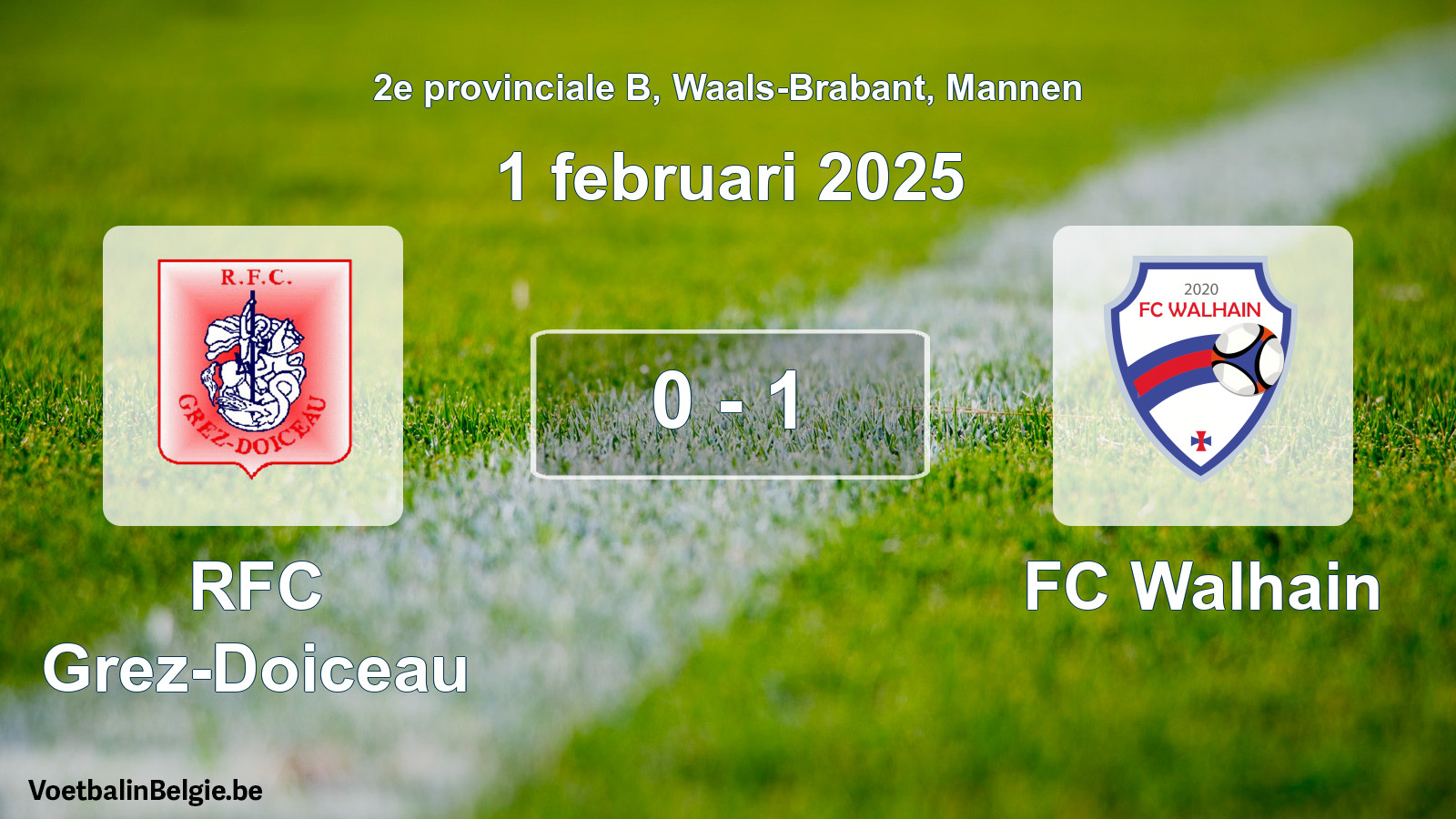 Gespeelde wedstrijd mannenvoetbal: RFC Grez-Doiceau - FC Walhain 0 - 1 (1 februari 2025)