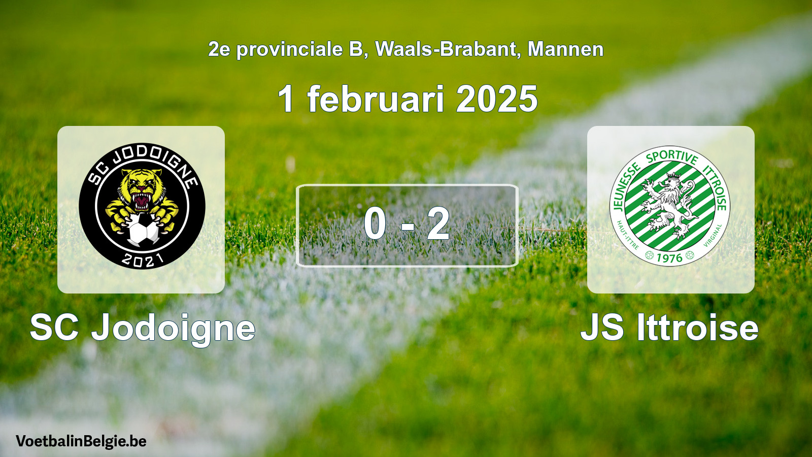Gespeelde wedstrijd mannenvoetbal: SC Jodoigne - JS Ittroise 0 - 2 (1 februari 2025)
