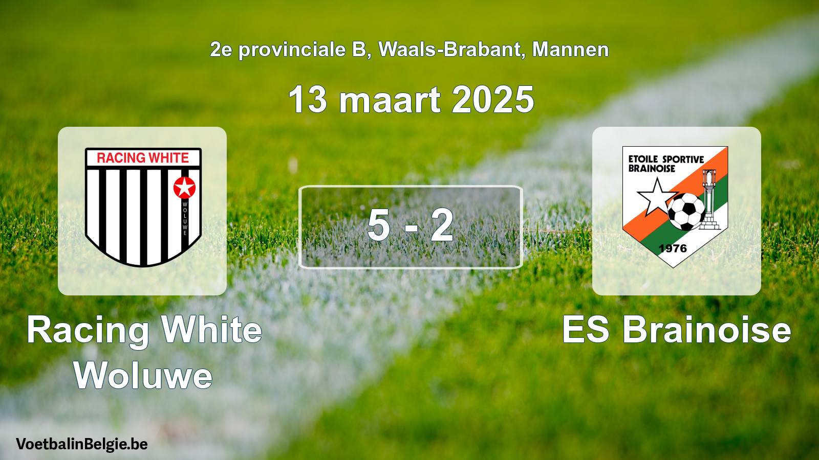 Gespeelde wedstrijd mannenvoetbal: Racing White Woluwe - ES Brainoise 5 - 2 (13 maart 2025)