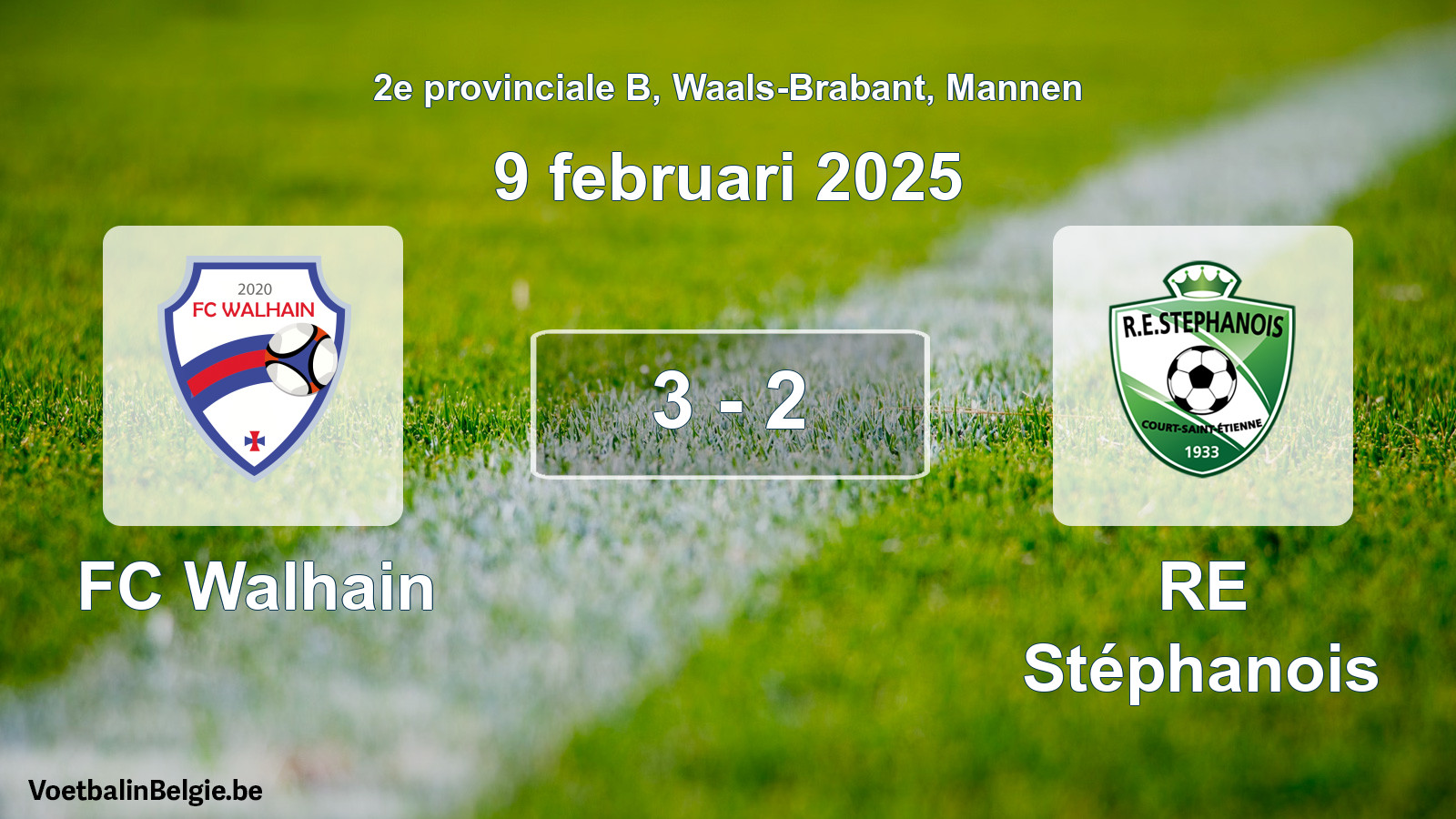 Gespeelde wedstrijd mannenvoetbal: FC Walhain - RE Stéphanois 3 - 2 (9 februari 2025)