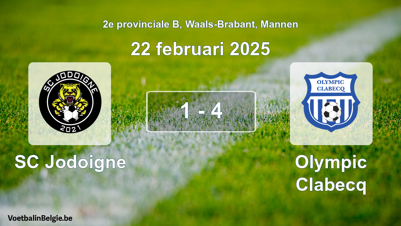 Gespeelde wedstrijd mannenvoetbal: SC Jodoigne - Olympic Clabecq 1 - 4 (22 februari 2025)