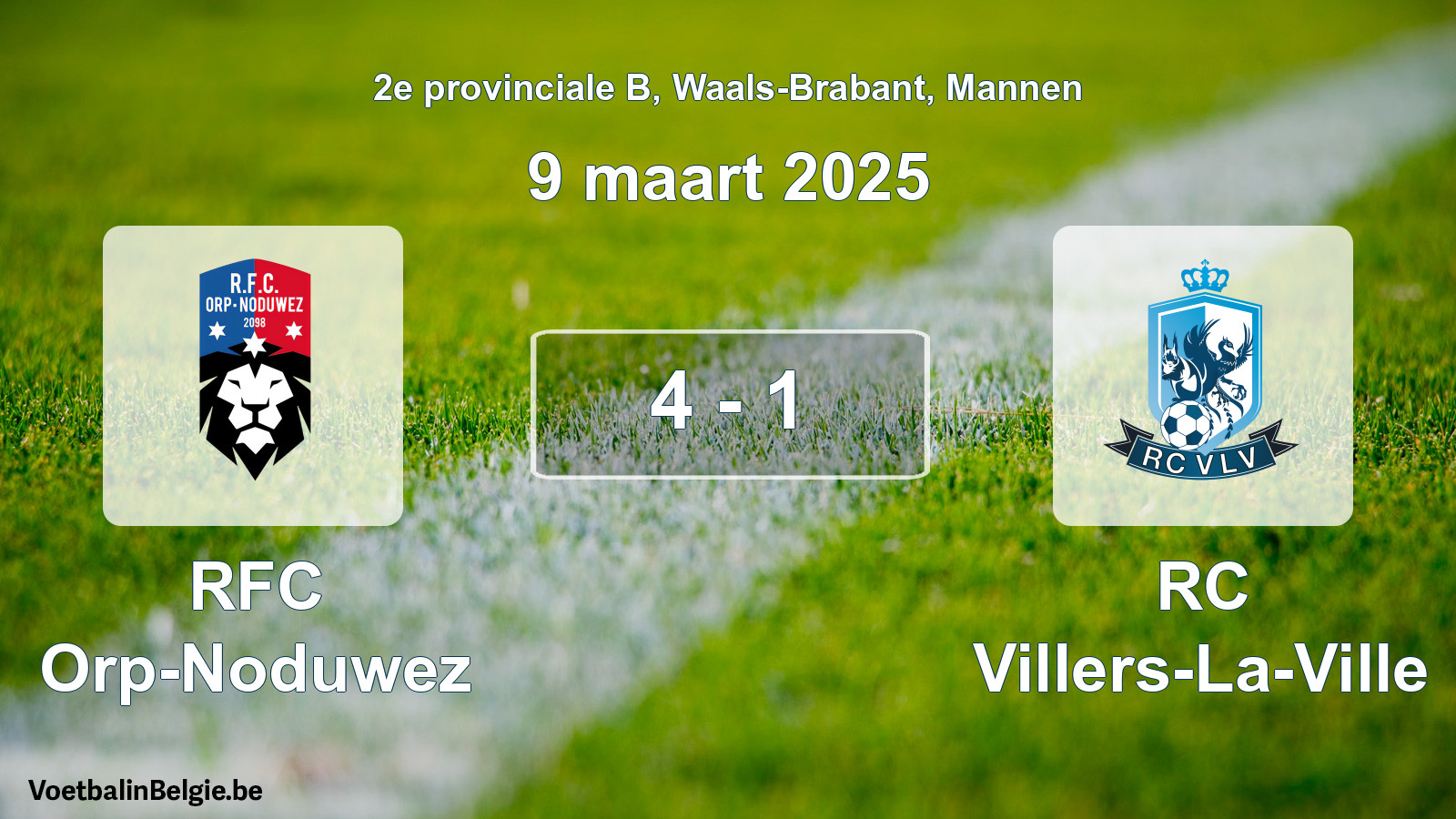 Gespeelde wedstrijd mannenvoetbal: RFC Orp-Noduwez - RC Villers-La-Ville 4 - 1 (9 maart 2025)