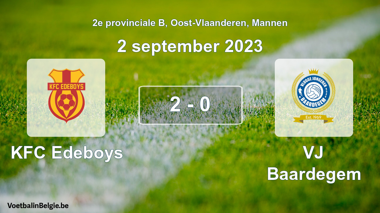 Gespeelde wedstrijd mannenvoetbal: KFC Edeboys - VJ Baardegem 2 - 0 (2 september 2023)
