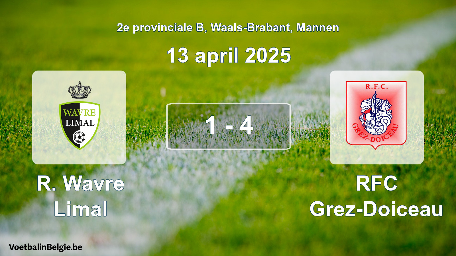 Match joué football hommes: R. Wavre Limal - RFC Grez-Doiceau 1 - 4 (13 avril 2025)