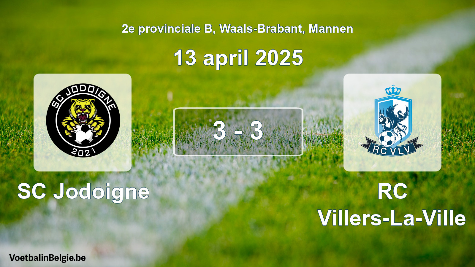Gespeelde wedstrijd mannenvoetbal: SC Jodoigne - RC Villers-La-Ville 3 - 3 (13 april 2025)
