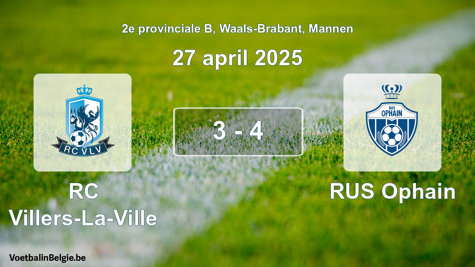 Gespeelde wedstrijd mannenvoetbal: RC Villers-La-Ville - RUS Ophain 3 - 4 (27 april 2025)