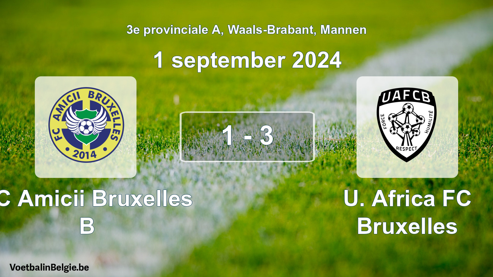 Gespeelde wedstrijd mannenvoetbal: FC Amicii Bruxelles B - U. Africa FC Bruxelles 1 - 3 (1 september 2024)
