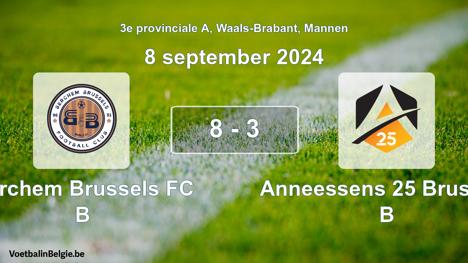 Gespeelde wedstrijd mannenvoetbal: Berchem Brussels FC B - Anneessens 25 Brussels B 8 - 3 (8 september 2024)