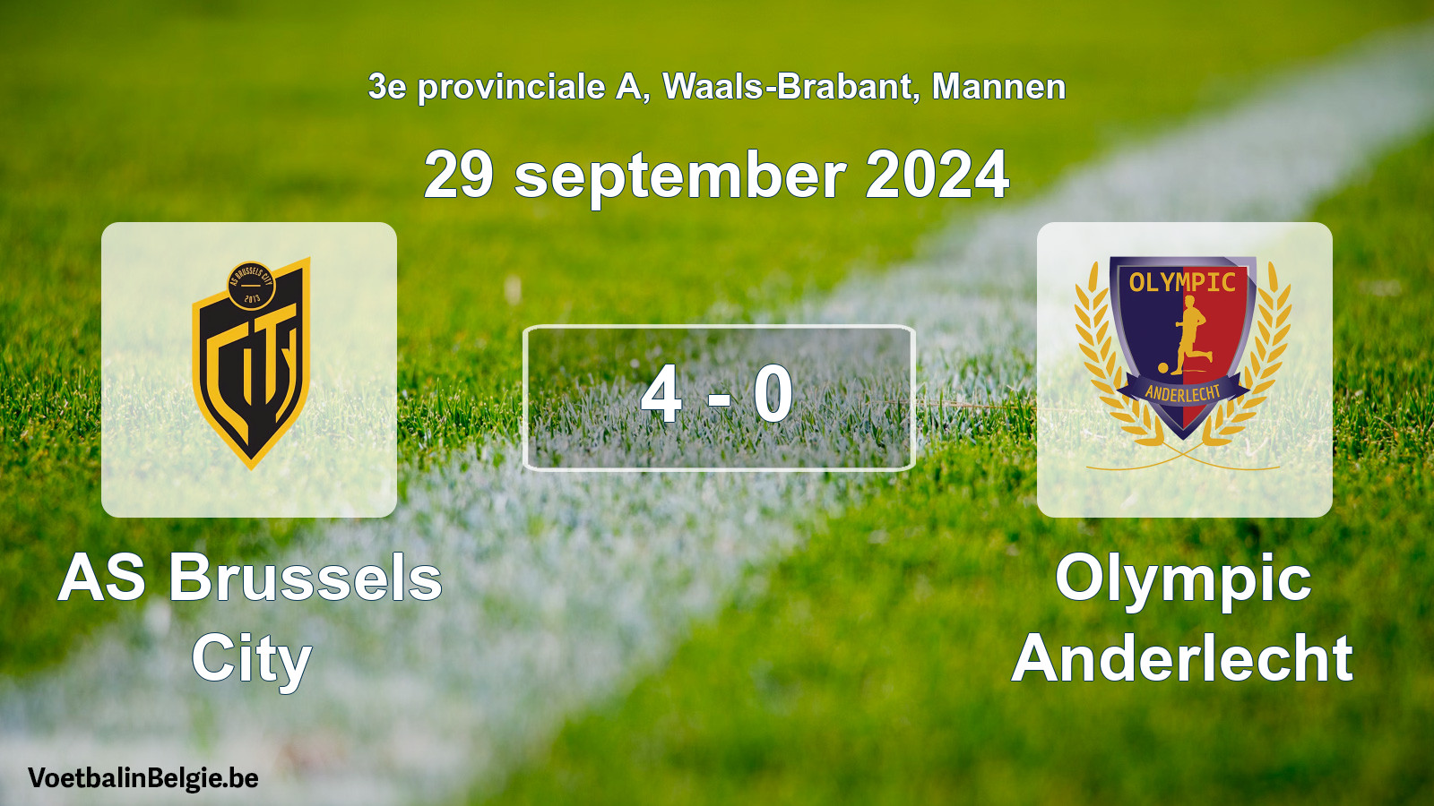 Gespeelde wedstrijd mannenvoetbal: AS Brussels City - Olympic Anderlecht 4 - 0 (29 september 2024)