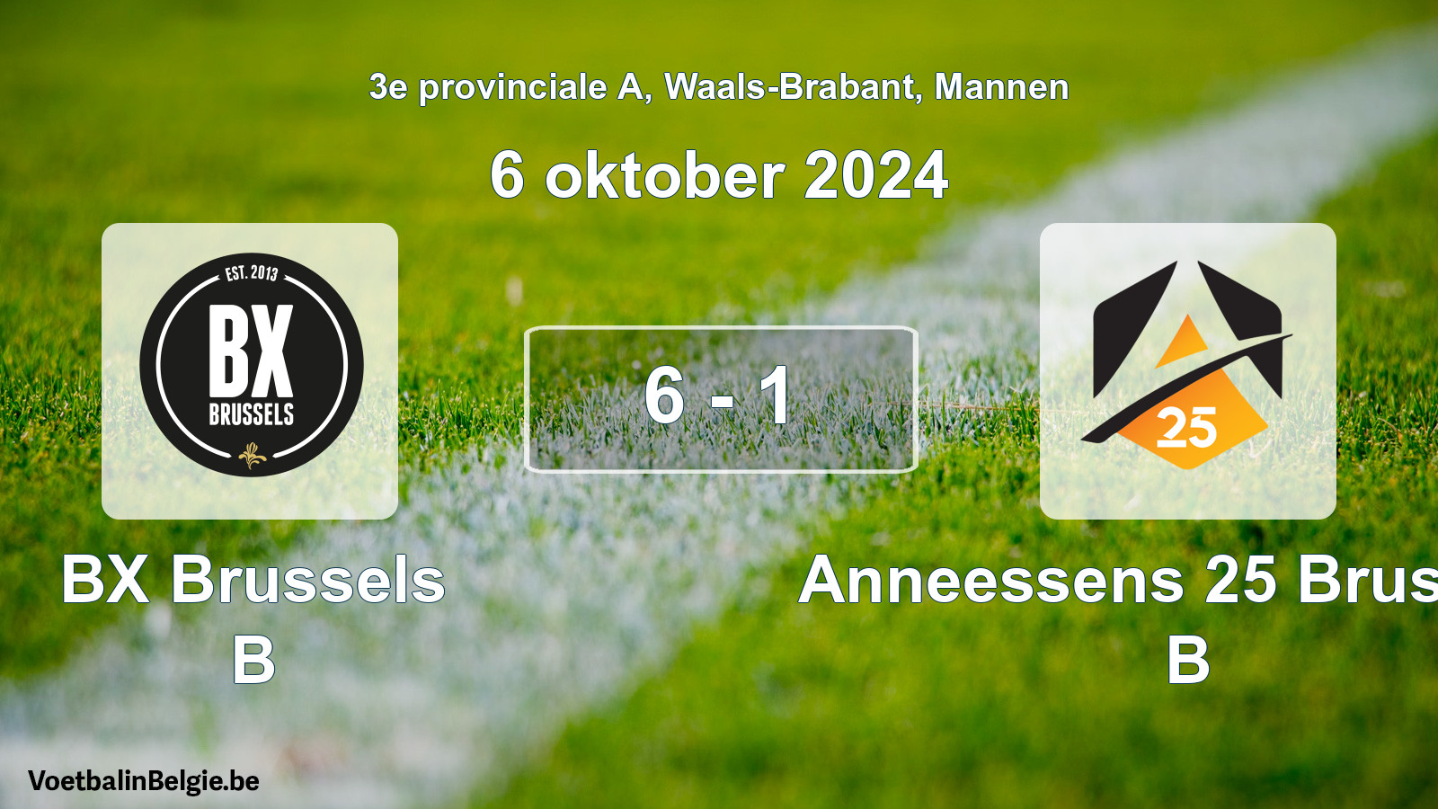 Gespeelde wedstrijd mannenvoetbal: BX Brussels B - Anneessens 25 Brussels B 6 - 1 (6 oktober 2024)