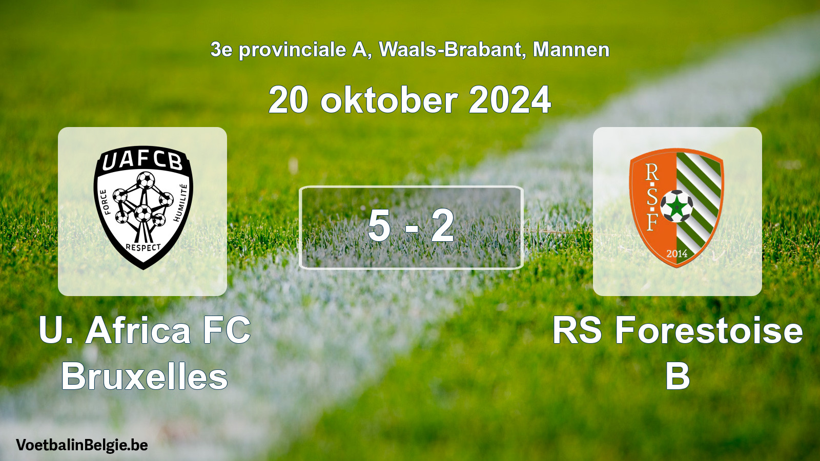 Gespeelde wedstrijd mannenvoetbal: U. Africa FC Bruxelles - RS Forestoise B 5 - 2 (20 oktober 2024)