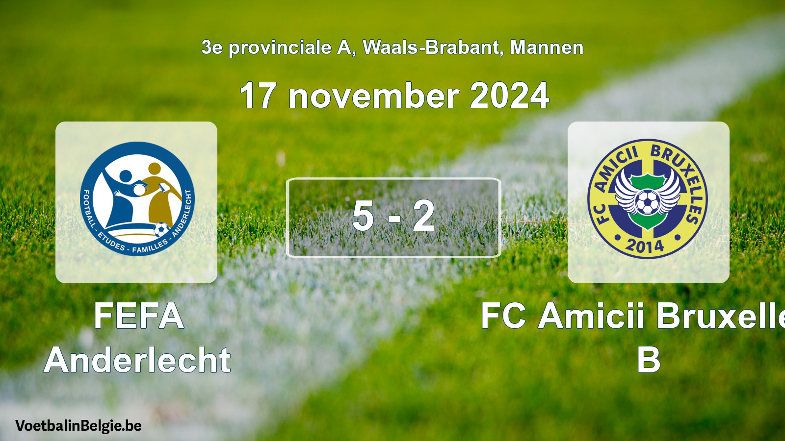 Gespeelde wedstrijd mannenvoetbal: FEFA Anderlecht - FC Amicii Bruxelles B 5 - 2 (17 november 2024)