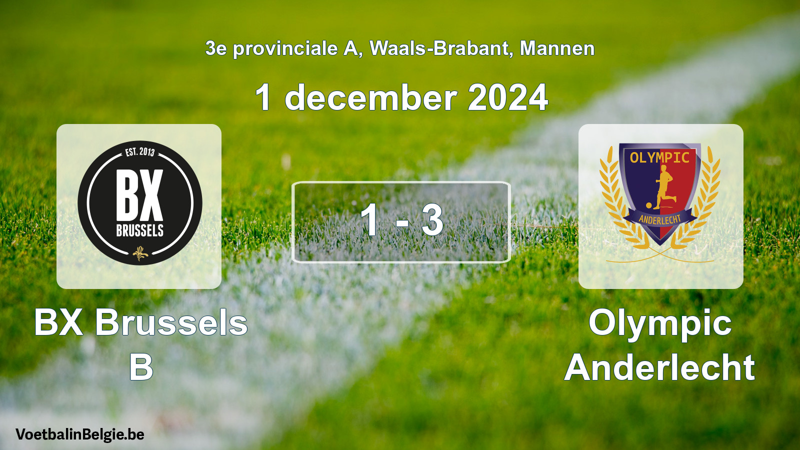 Gespeelde wedstrijd mannenvoetbal: BX Brussels B - Olympic Anderlecht 1 - 3 (1 december 2024)