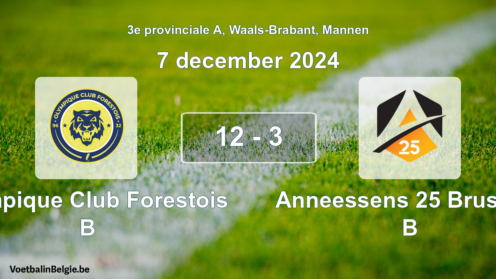 Gespeelde wedstrijd mannenvoetbal: Olympique Club Forestois B - Anneessens 25 Brussels B 12 - 3 (7 december 2024)