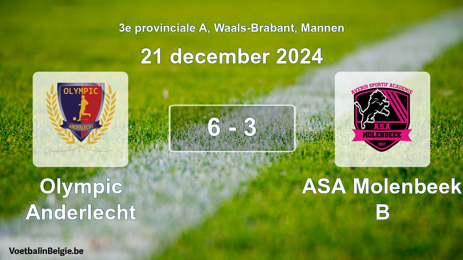 Gespeelde wedstrijd mannenvoetbal: Olympic Anderlecht - ASA Molenbeek B 6 - 3 (21 december 2024)