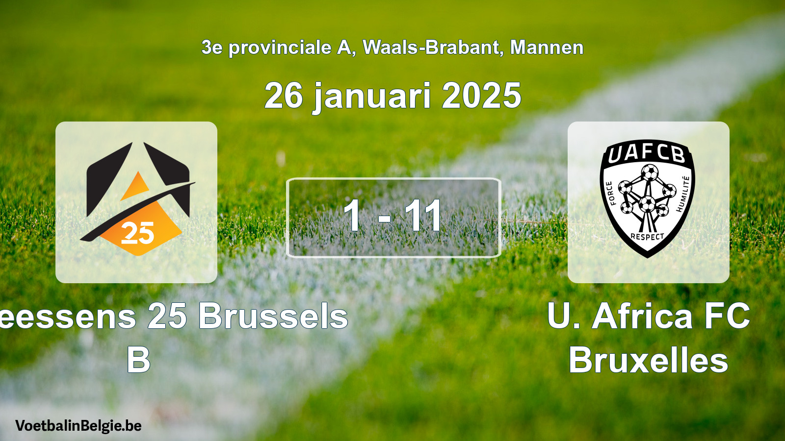 Gespieltes Spiel männer-Fußball: Anneessens 25 Brussels B - U. Africa FC Bruxelles 1 - 11 (26 Januar 2025)