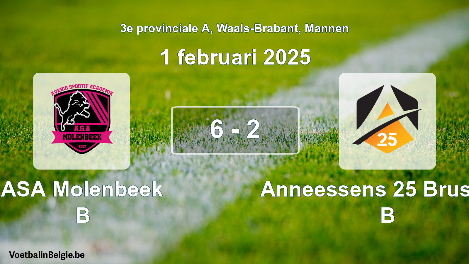 Gespeelde wedstrijd mannenvoetbal: ASA Molenbeek B - Anneessens 25 Brussels B 6 - 2 (1 februari 2025)