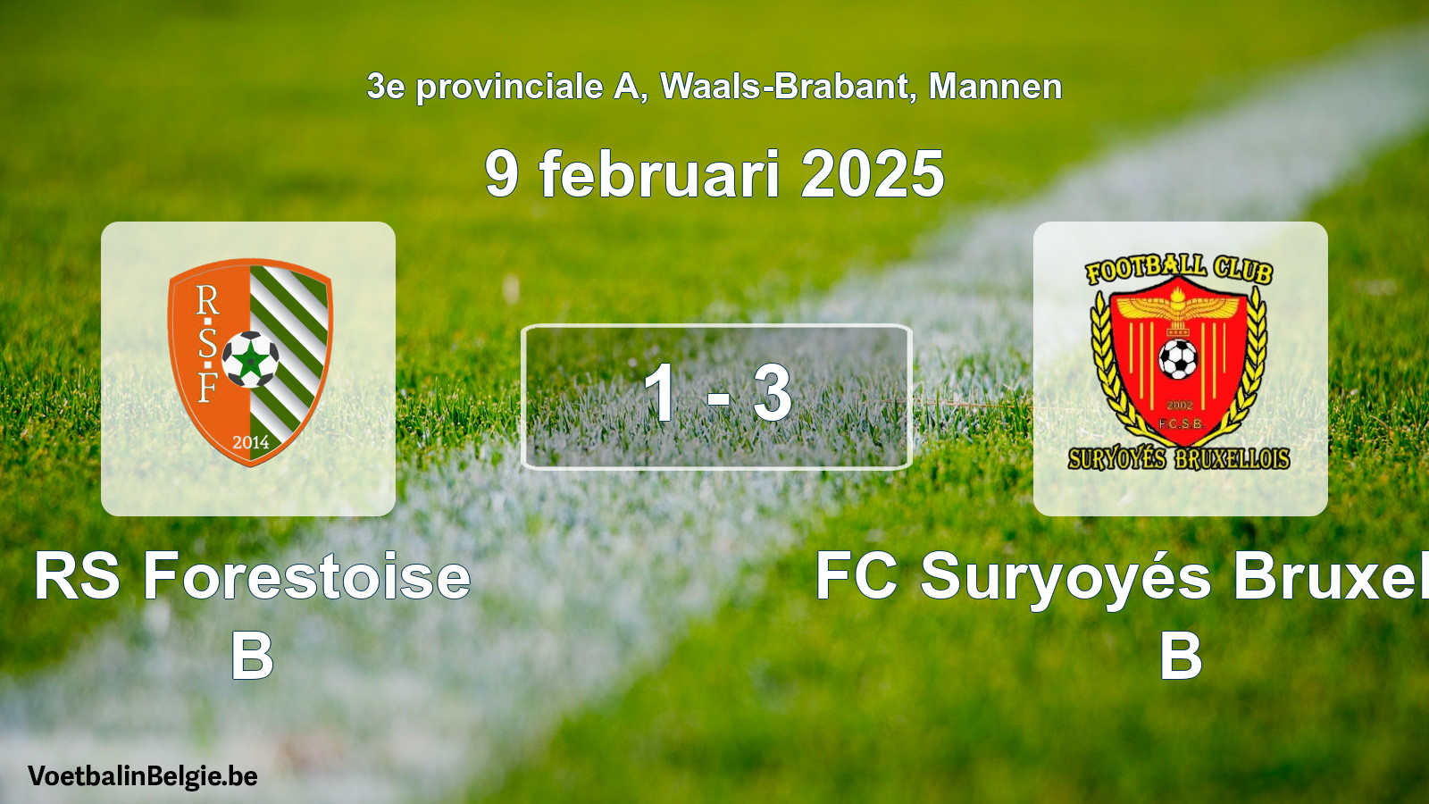 Gespeelde wedstrijd mannenvoetbal: RS Forestoise B - FC Suryoyés Bruxellois B 1 - 3 (9 februari 2025)