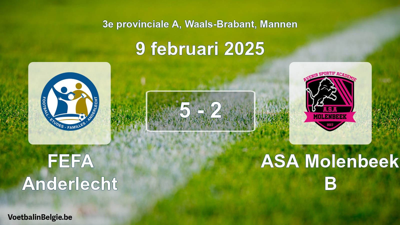 Gespeelde wedstrijd mannenvoetbal: FEFA Anderlecht - ASA Molenbeek B 5 - 2 (9 februari 2025)